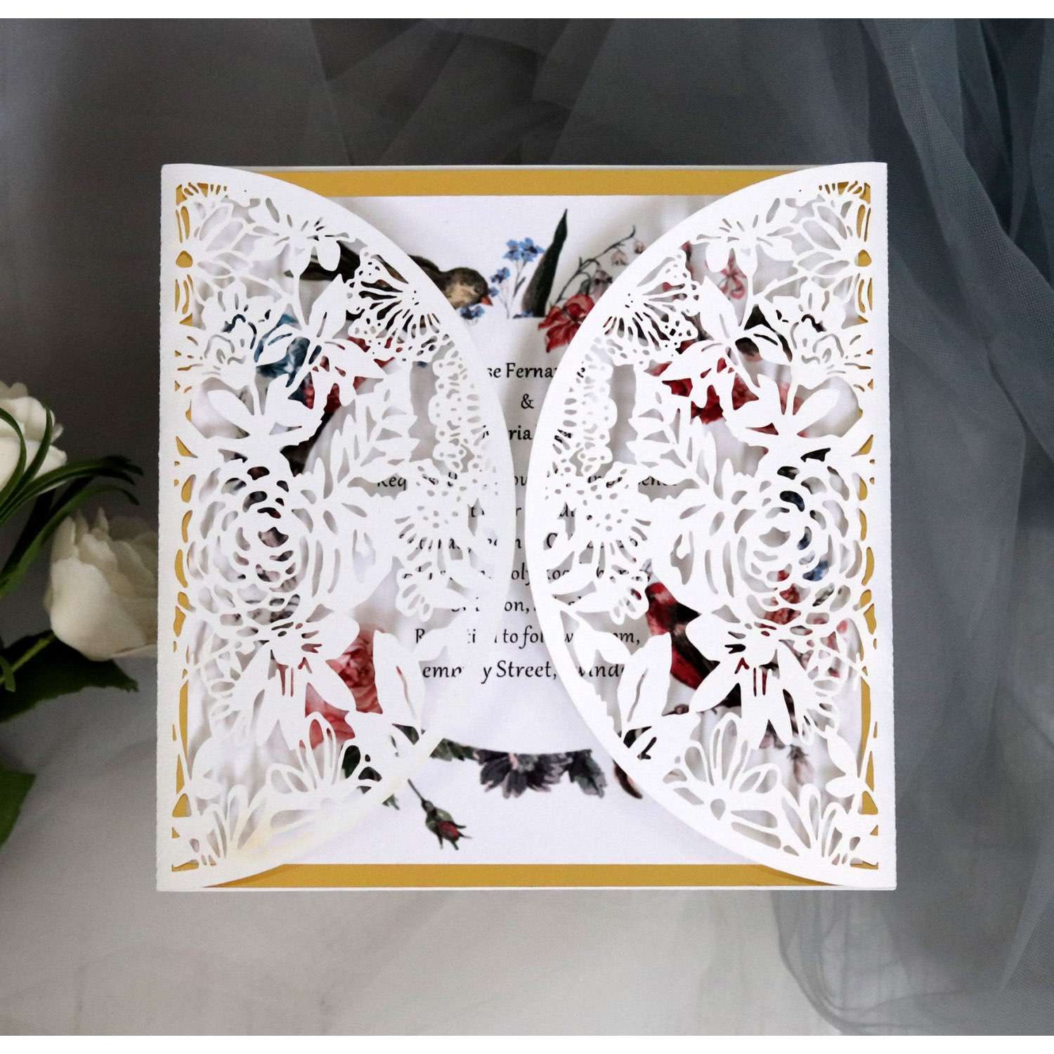 Square Annual Meeting Invitation Thanksgiving Day Greeting Card Customization Rose Pattern